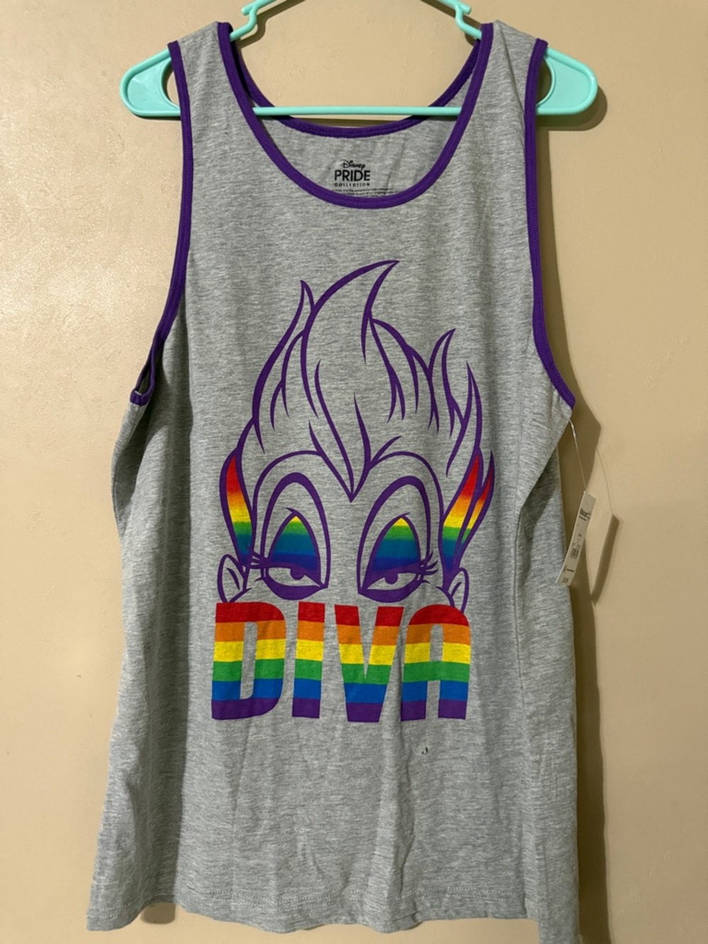 Disney Ursula Diva Pride Gray Tank Top with Purple Trim and Black Print